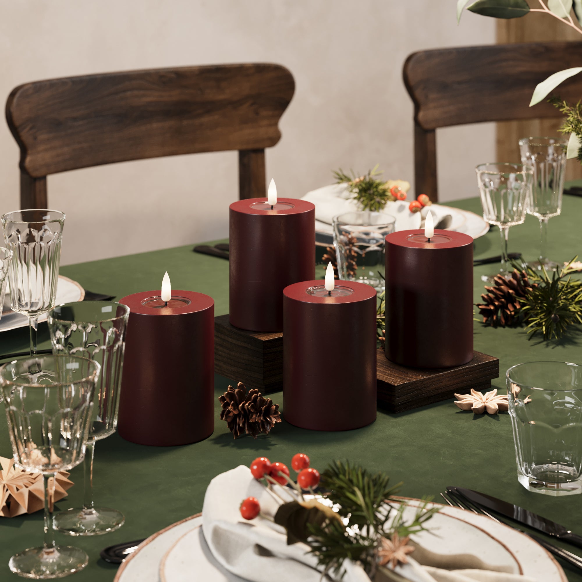 LED Blocklight Ø 7,5 x 10 cm Burgunder - 4 stk