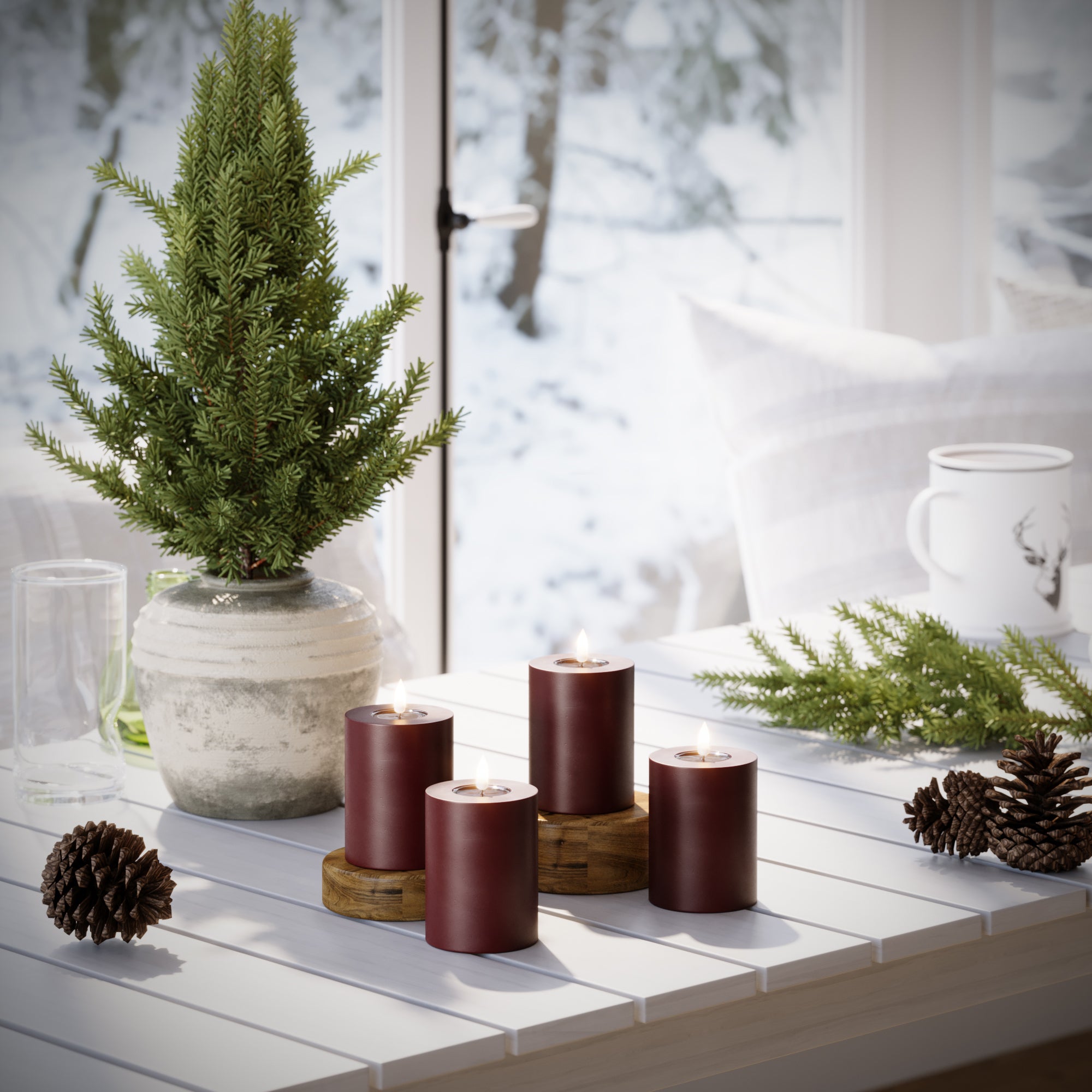 LED Blocklight Ø 7,5 x 10 cm Burgunder - 4 stk