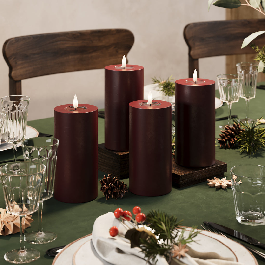 LED -ploki tuled Ø 7,5 x 15 cm Burgundia - 4 tk