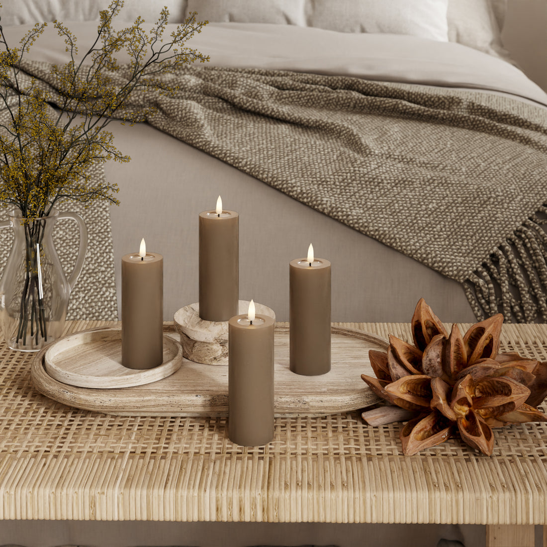 LED Pillar candle Ø 5 x 12.5 cm Caramel - 4 pcs