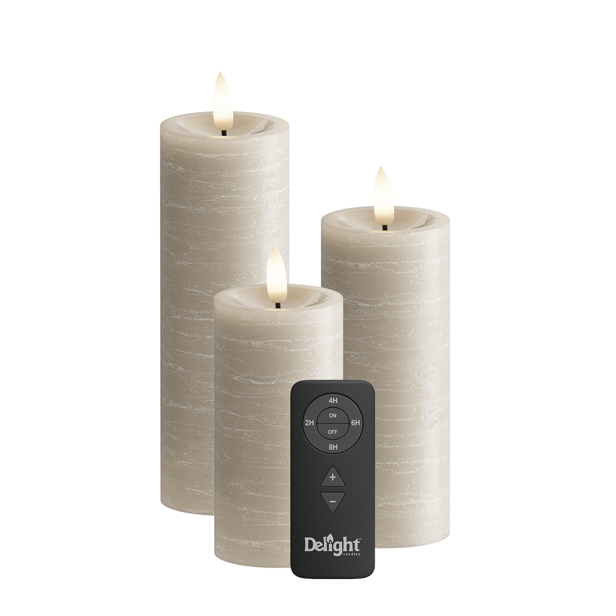 LED Pillar candle Pack of 3, Ø 5 x 10/12.5/15 cm Sand