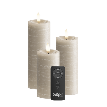 LED Pillar candle Pack of 3, Ø 5 x 10/12.5/15 cm Sand