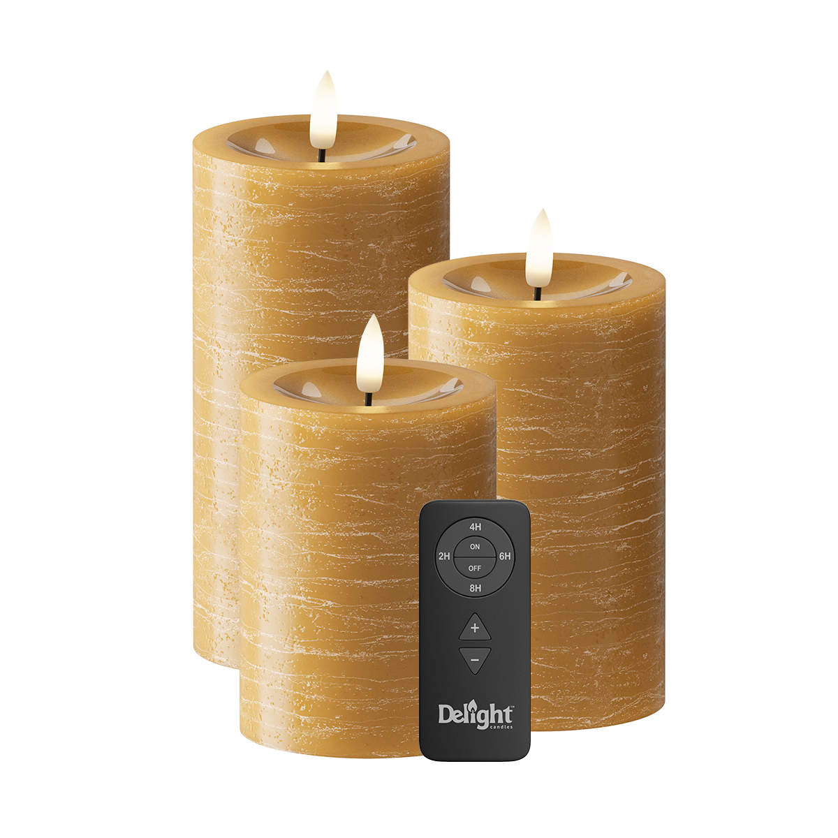 LED Pillar candle Pack of 3, Ø 7.5 x 10/12.5/15 cm Curry