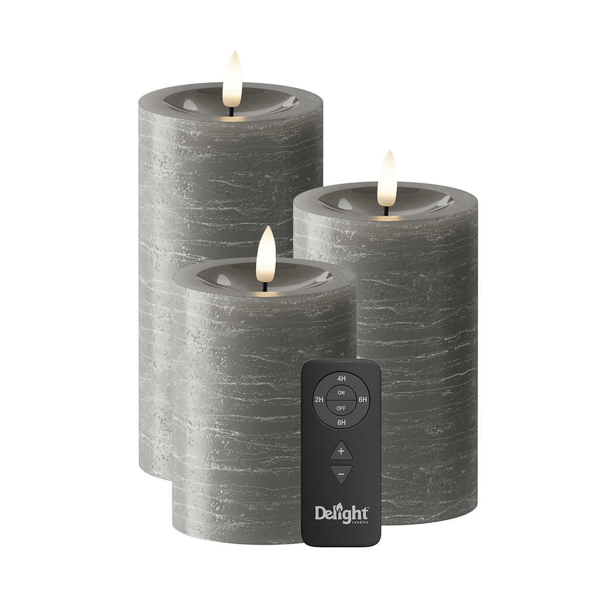 LED Pillar candle Pack of 3, Ø 7.5 x 10/12.5/15 cm Dark grey