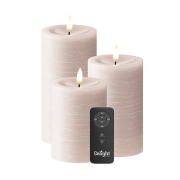LED Blockljus Förpackning om 3, Ø 7,5 x 10/12,5/15 cm Rosa