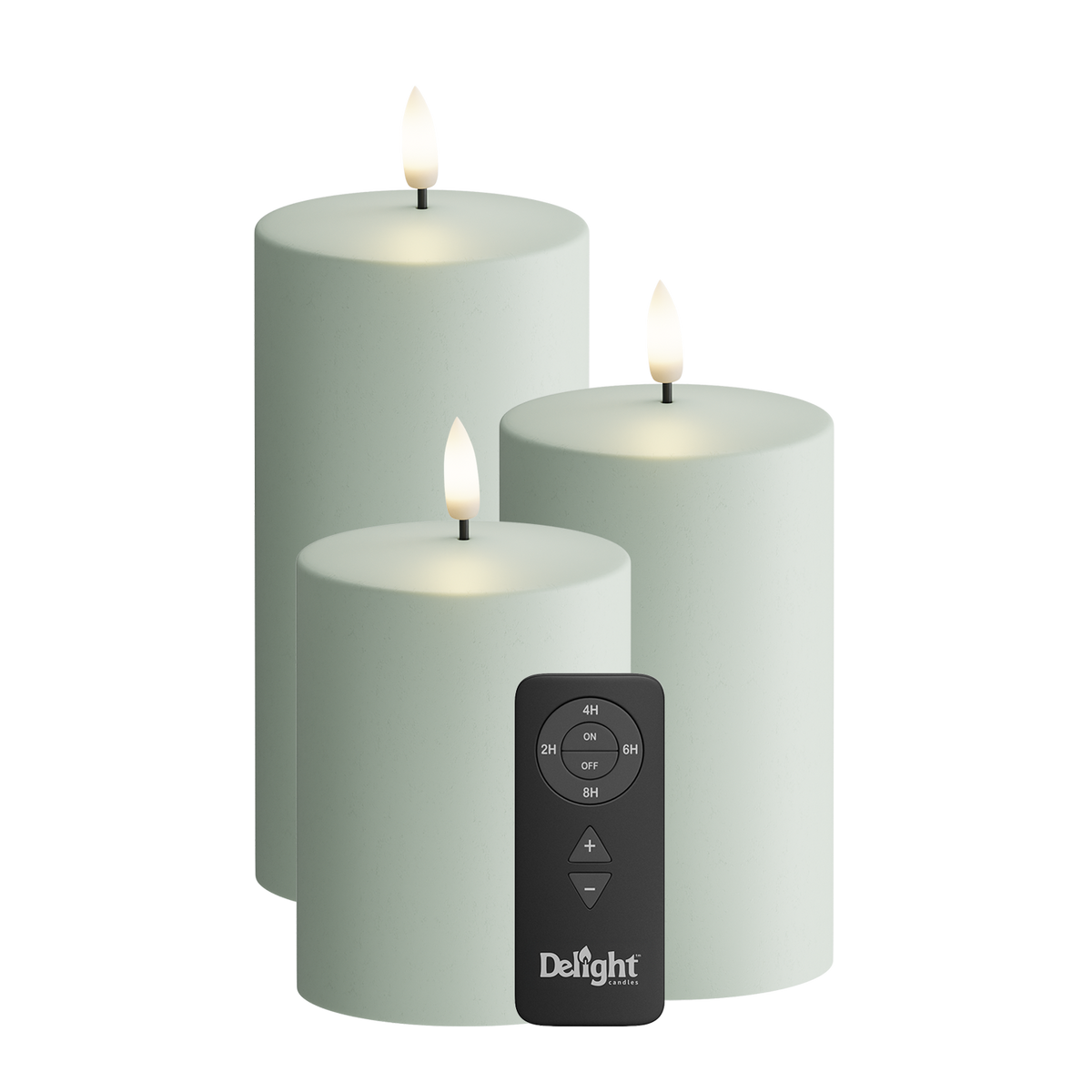 Outdoors LED Pillar candle Pack of 3, Ø 7.5 x 10/12.5/15 cm Sage green