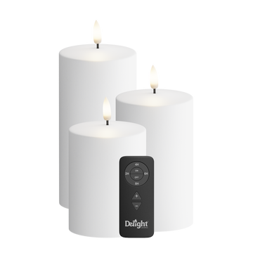 Outdoors LED Pillar candle Pack of 3, Ø 7.5 x 10/12.5/15 cm White