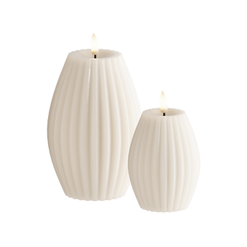 LED Ribbed candle 2 pcs, Ø 7.5 x 10 + Ø 10 x 15 cm Ivory