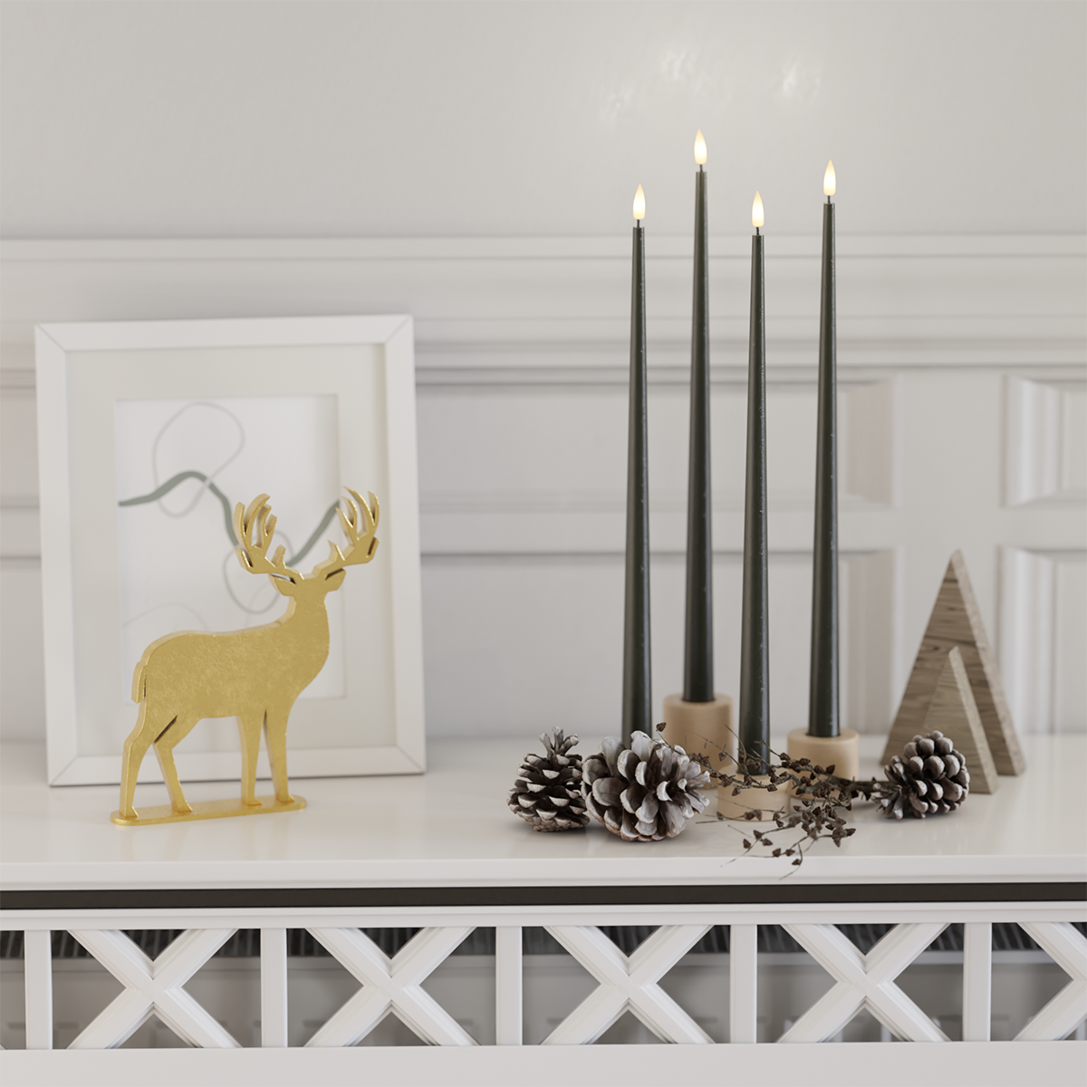 Deluxe Homeart LED Stearinlys pakke - Mørkegrønn - 4 stk 38 cm 2