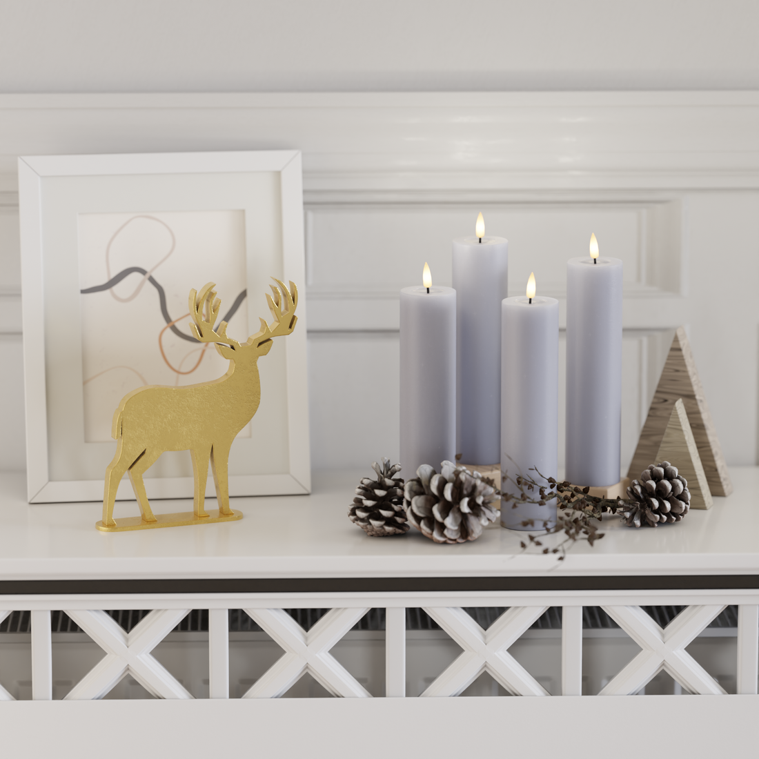 Deluxe Homeart LED Bloklys pakke - Støvet blå - 5 x 12,5 + 15 + 20 1