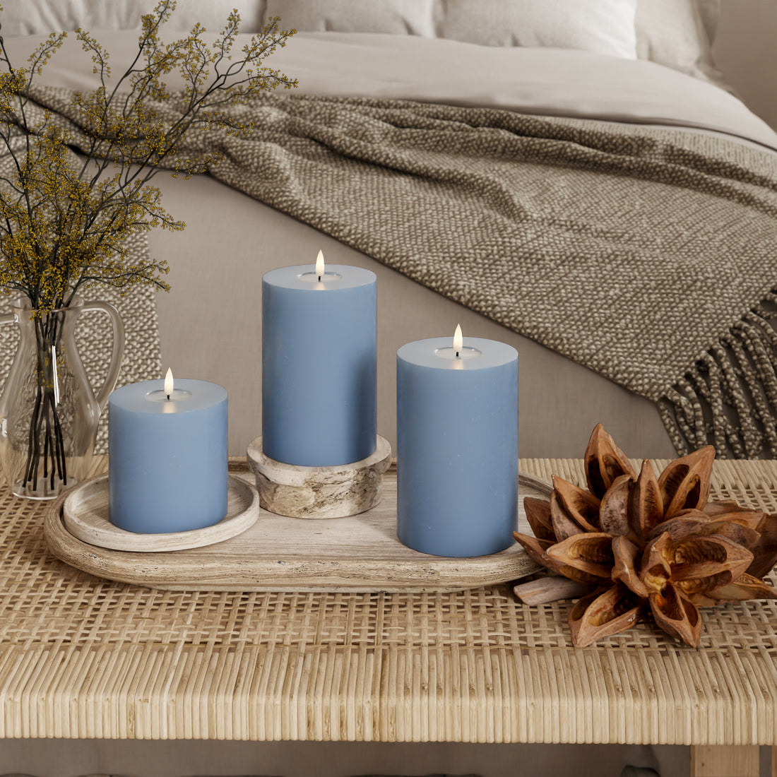 LED Pillar candle Ø 10 x 10 + 15 + 20 cm Ice Blue