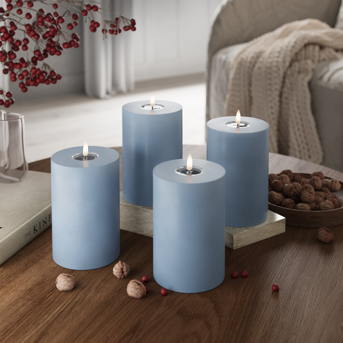 LED Pillar candle Ø 10 x 15 cm Ice Blue - 4 pcs