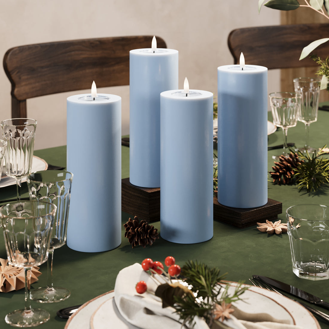 LED Pillar candle Ø 7.5 x 20 cm Ice Blue - 4 pcs