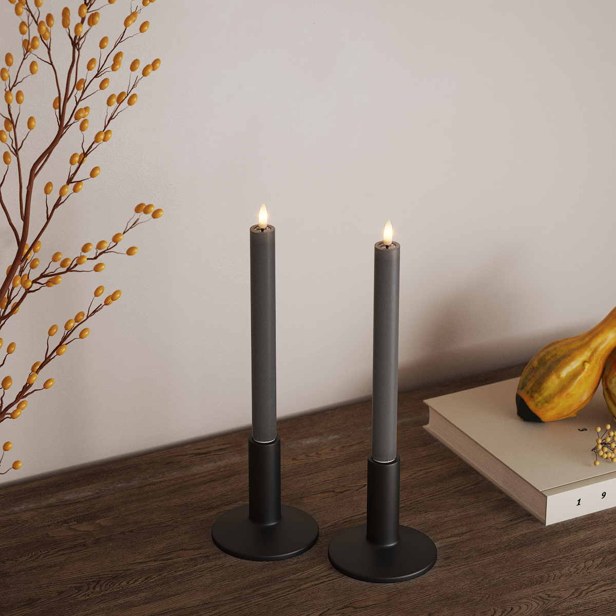 Deluxe Homeart LED Kronelys 2 stk, Ø 2 x 24 cm Grå LED kronelys 3