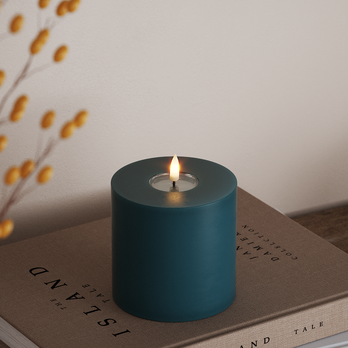 Deluxe Homeart LEDs Vela pilar Ø 10 x 10 cm Azul petróleo LEDs Vela pilar 3