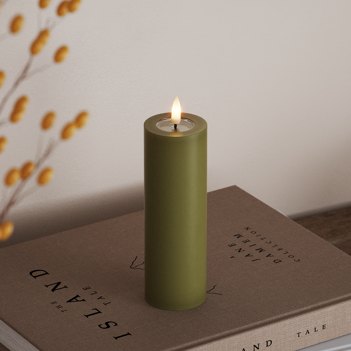 Deluxe Homeart Φωτιστικό μπλοκ LED Ø 5 x 15 cm Ελαιόχρωμο Φως μπλοκ LED 3