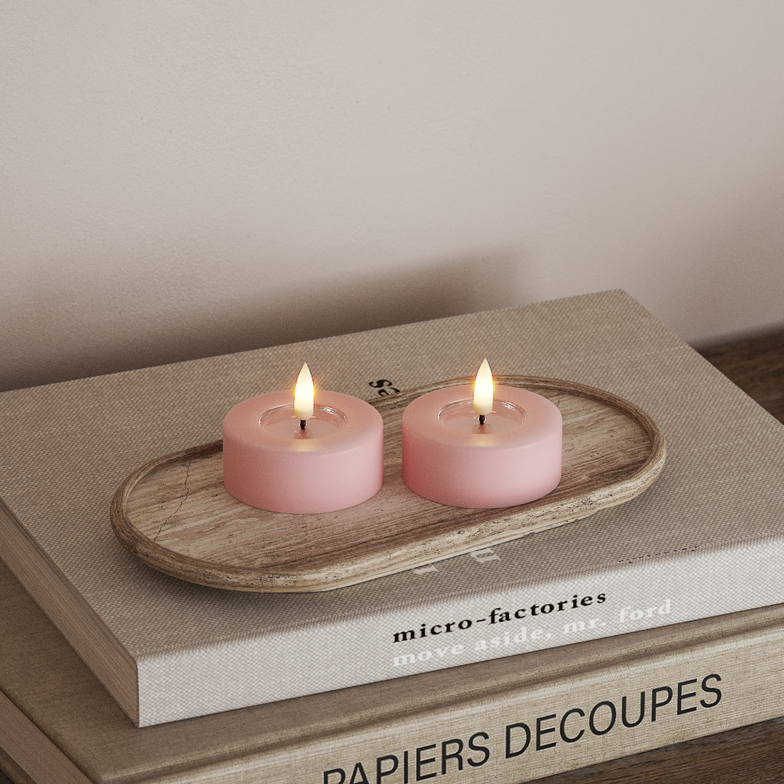 Deluxe Homeart LED Jumbo Tealight candle 2 pieces Large Light Pink LED jumbo Tealight candle 4