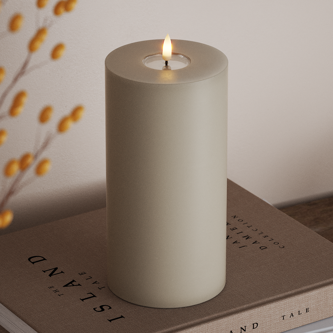 Deluxe Homeart LED Bloklys Ø 10 x 20 cm Sand LED bloklys 4