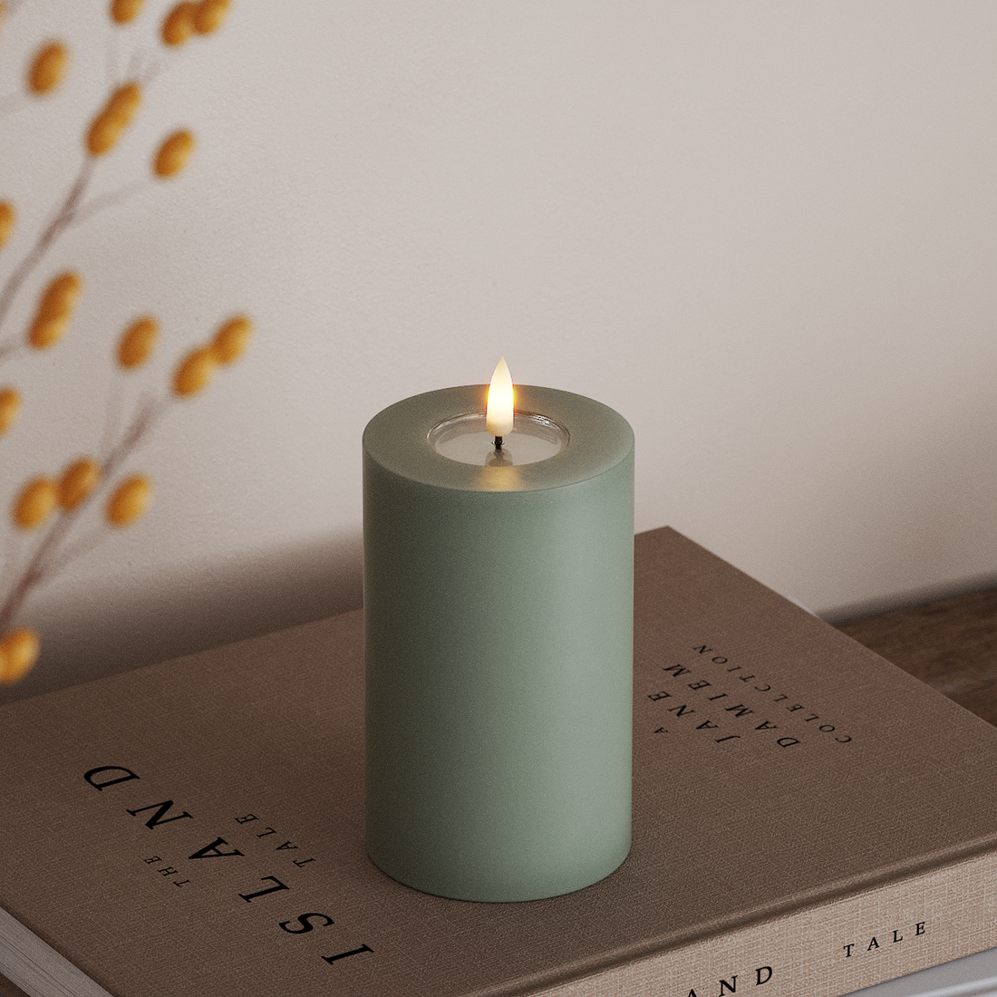 Deluxe Homeart LED Bloklys Ø 7,5 x 12,5 cm Salvie Grøn LED bloklys 4