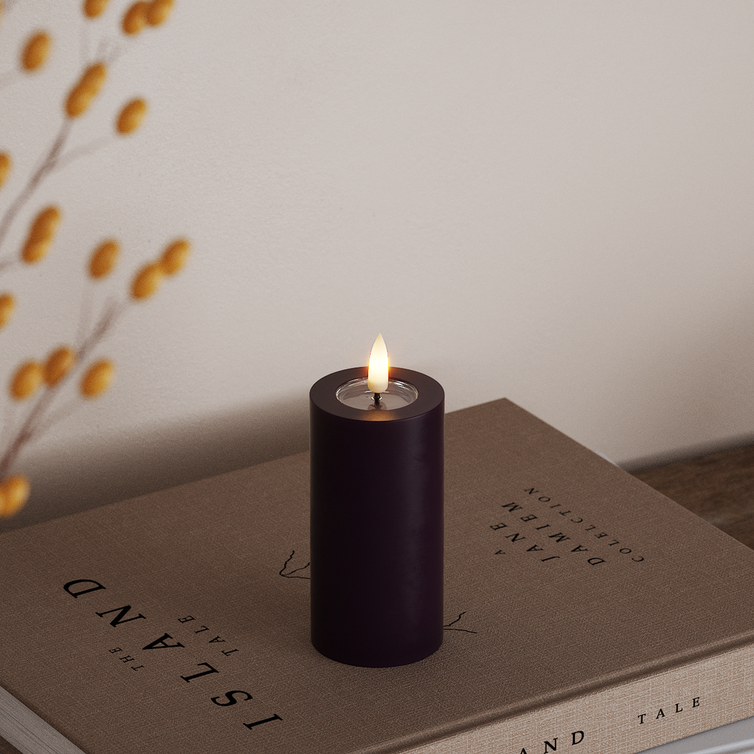 Deluxe Homeart LED Blockljus Ø 5 x 10 cm Mörklila LED Blockljus 4