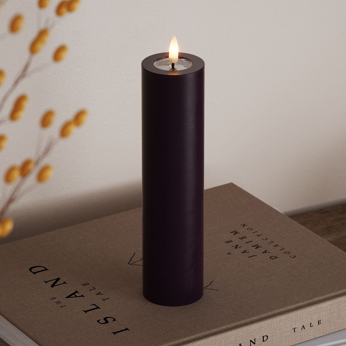 Deluxe Homeart LED Bloklys Ø 5 x 20 cm Mørkelilla LED bloklys 3