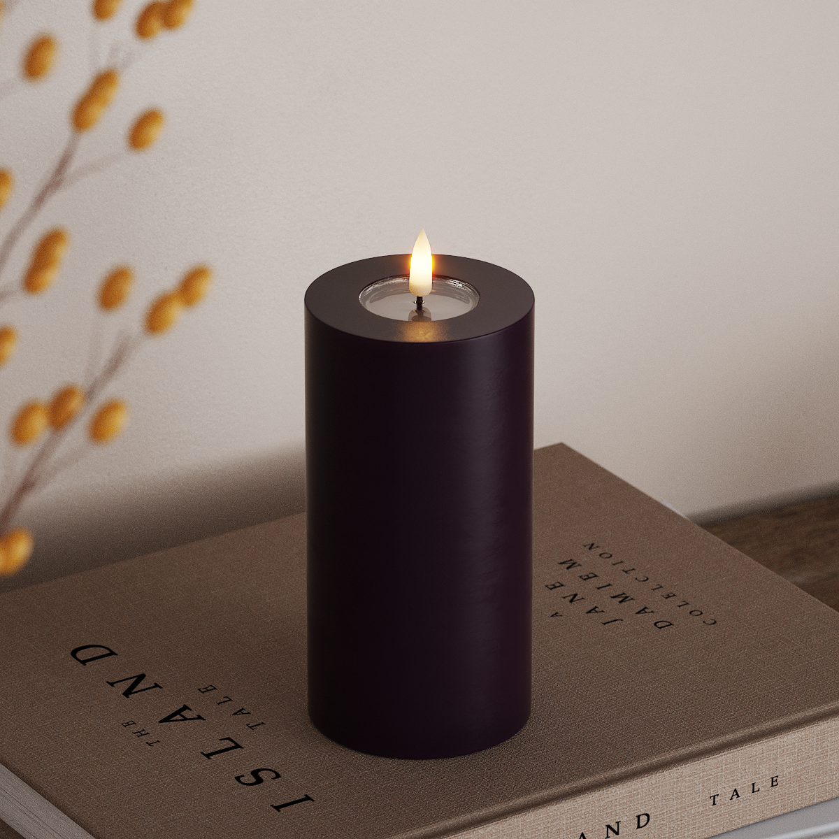 Deluxe Homeart LEDs Vela pilar Ø 7,5 x 15 cm Roxo escuro LEDs Vela pilar 3