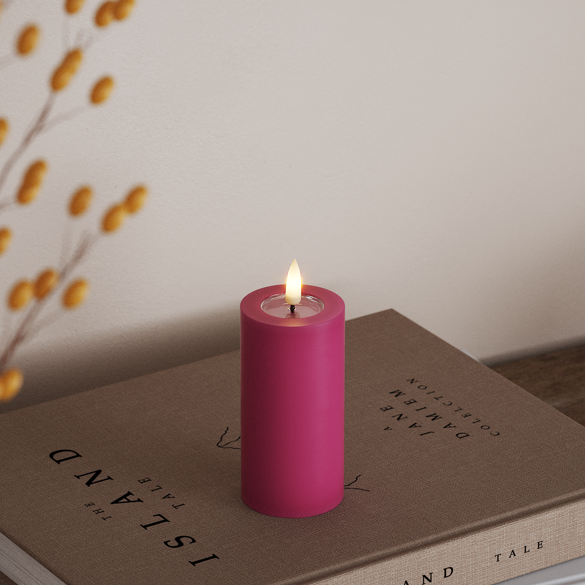 Deluxe Homeart LED Pillar candle Ø 5 x 10 cm Magenta LED Pillar candle 3