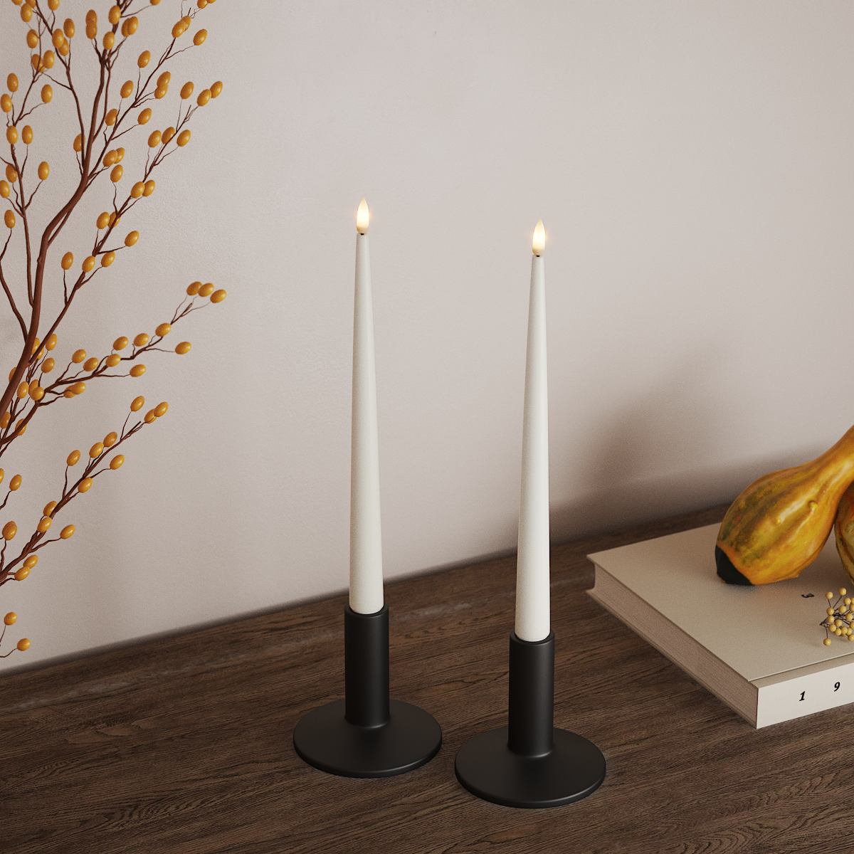 Deluxe Homeart LED světlo na svíčku s lakem, 2 kusy 28 cm Bílá LED světlo na svíčku 3