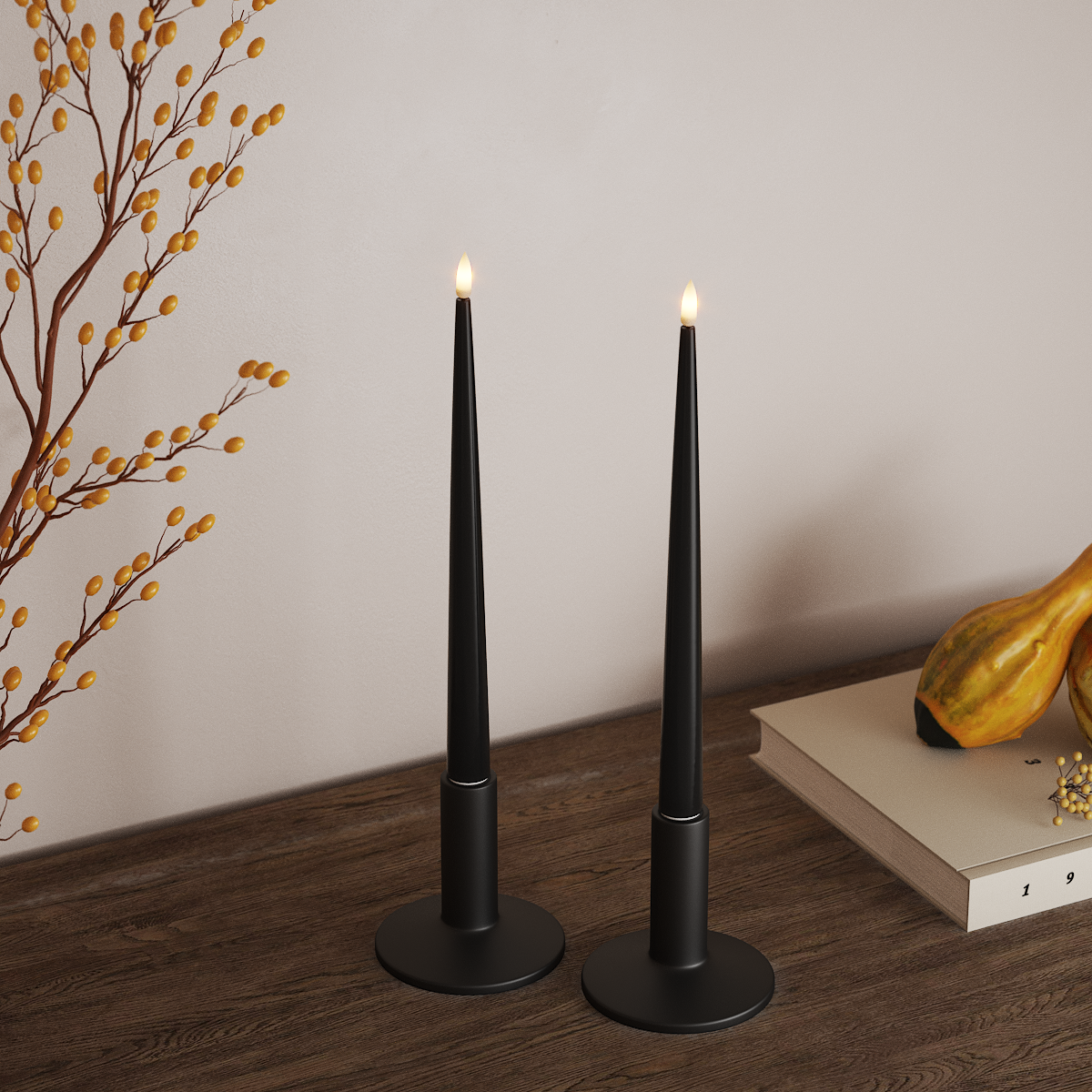 Deluxe Homeart LED Kertelys med Lak, 2 stk 28 cm Sort LED kertelys 3