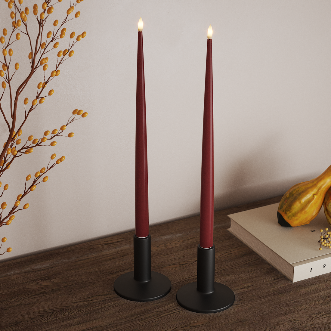 Deluxe Homeart LED Kertelys med Lak, 2 stk 38 cm Bordeaux LED kertelys 4