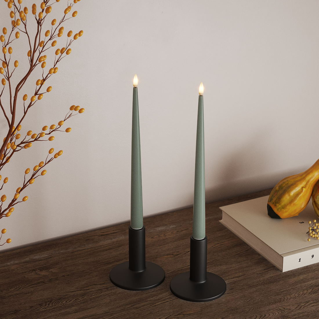 Deluxe Homeart LED Kertelys med Lak, 2 stk 28 cm Salvie Grøn LED kertelys 4