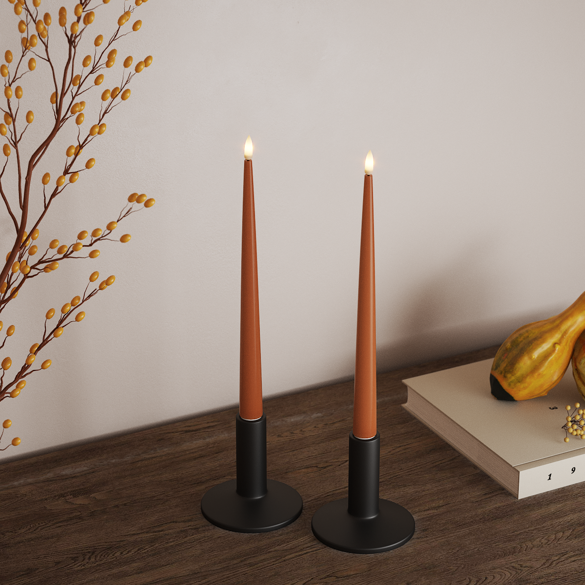 Deluxe Homeart LED světlo na svíčku s lakem, 2 kusy 28 cm Oranžová LED světlo na svíčku 3