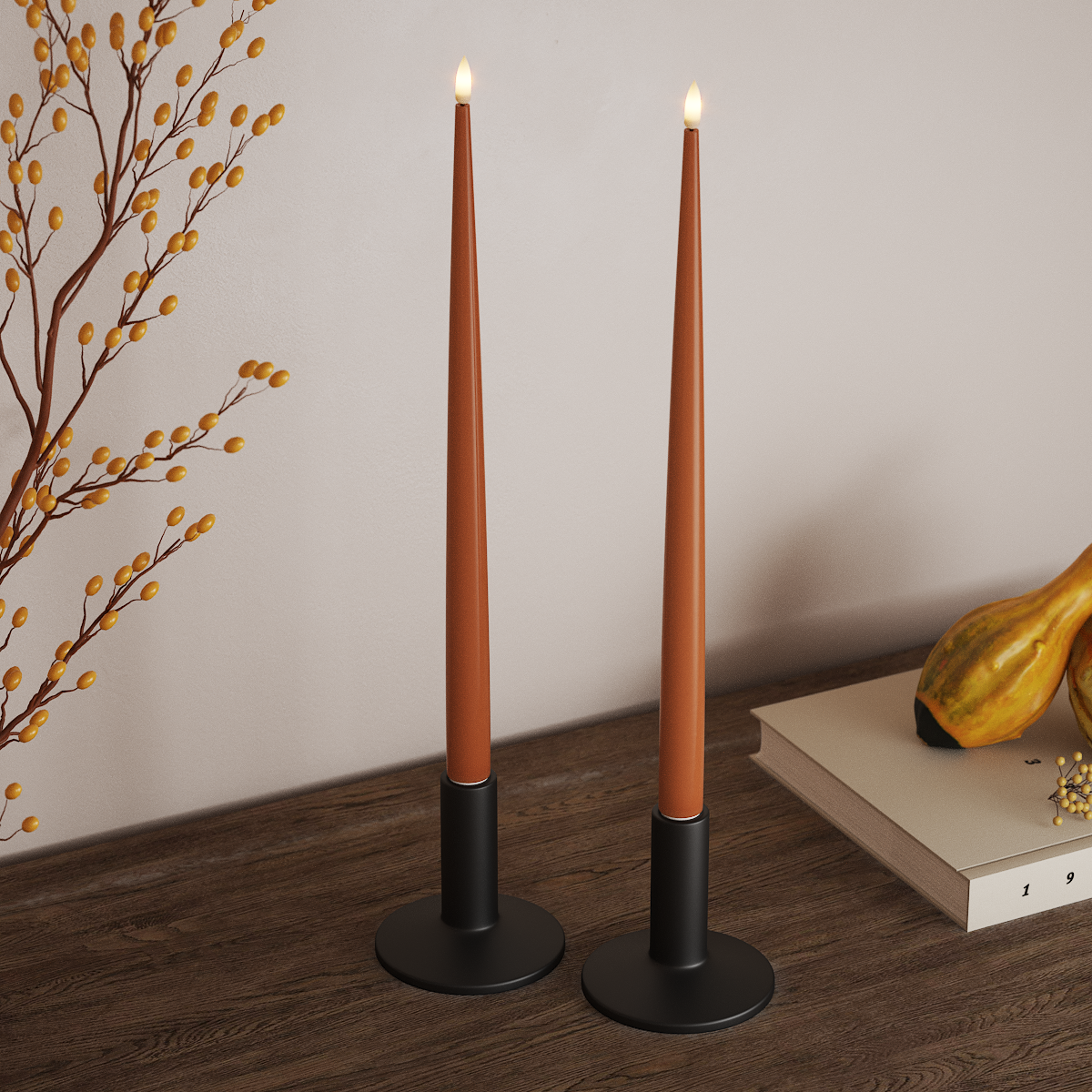 Deluxe Homeart LED světlo na svíčku s lakem, 2 ks 38 cm Oranžová LED světlo na svíčku 3