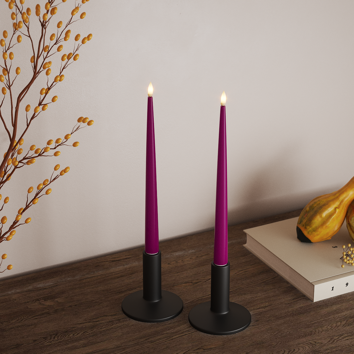 Deluxe Homeart LED světlo na svíčku s lakem, 2 kusy 28 cm Fialová LED světlo na svíčku 3