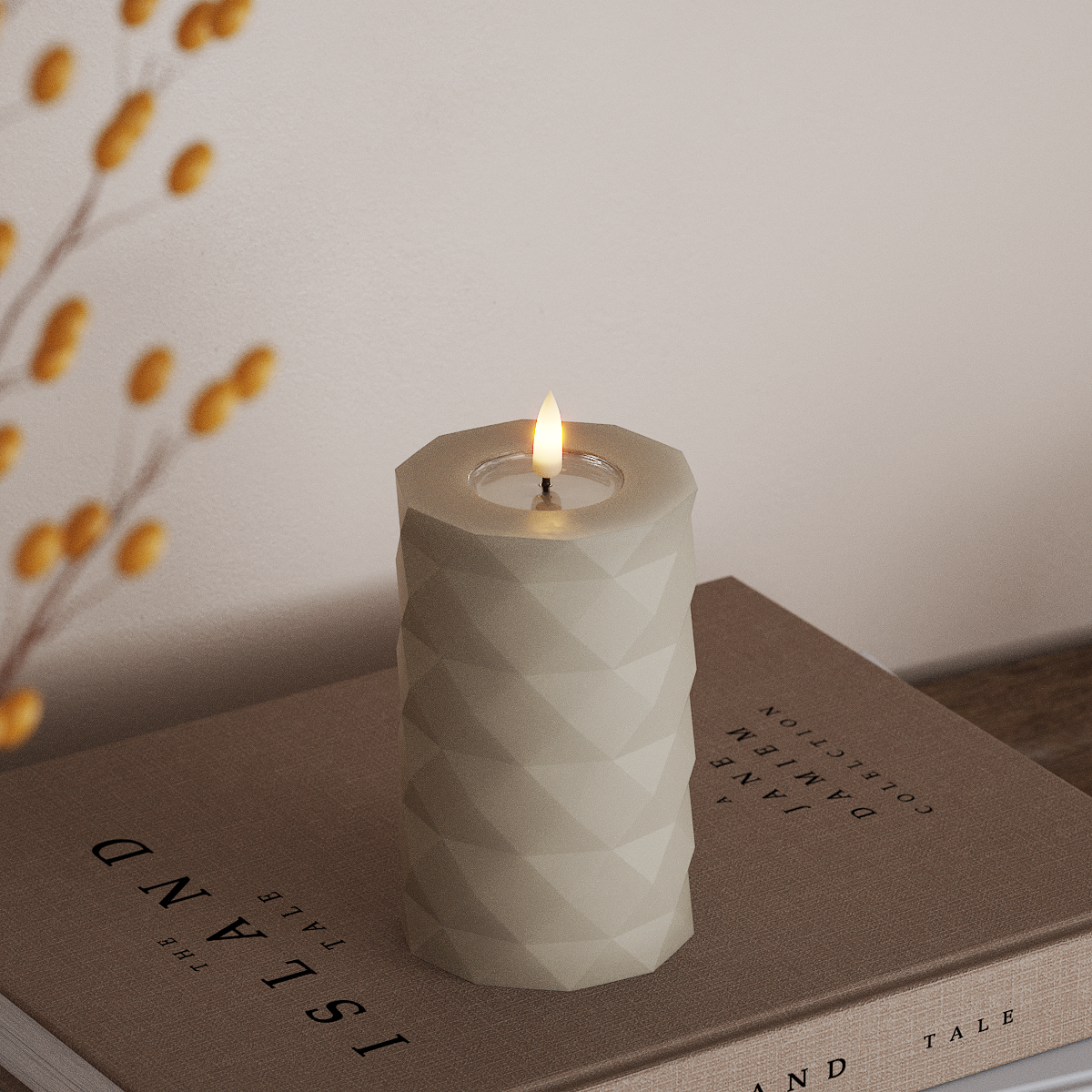 Deluxe Homeart Square LEDs Vela pilar Ø 7,5 x 12,5 cm Areia LEDs Square 3