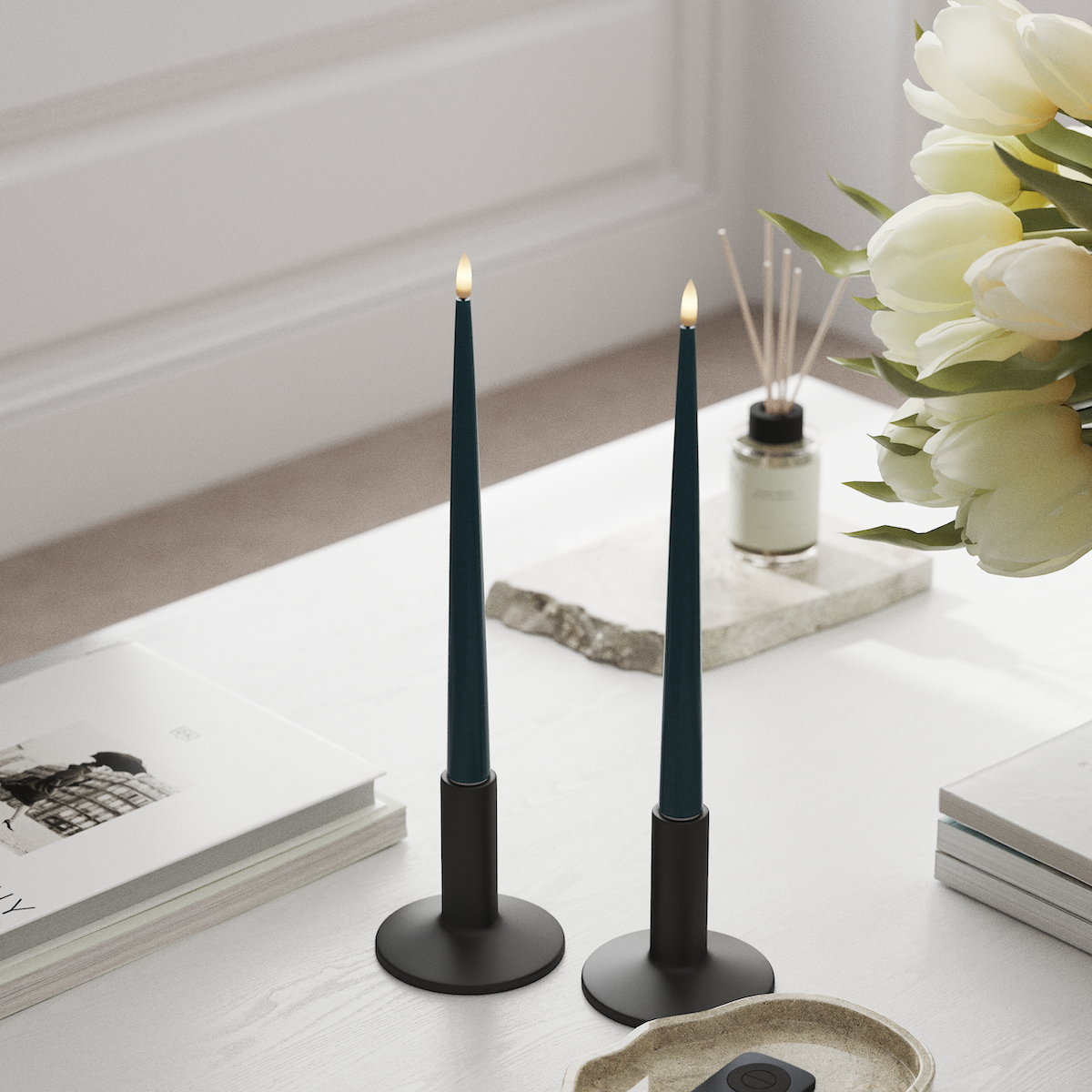 Deluxe Homeart LED Ljus Med Lack med Lack, 2 st 28 cm Petroleum LED Ljus Med Lack 1