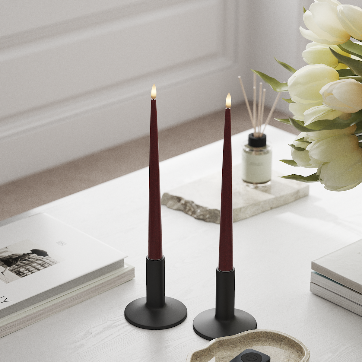 Deluxe Homeart LED světlo na svíčku s lakem, 2 kusy 28 cm Bordó LED světlo na svíčku 1