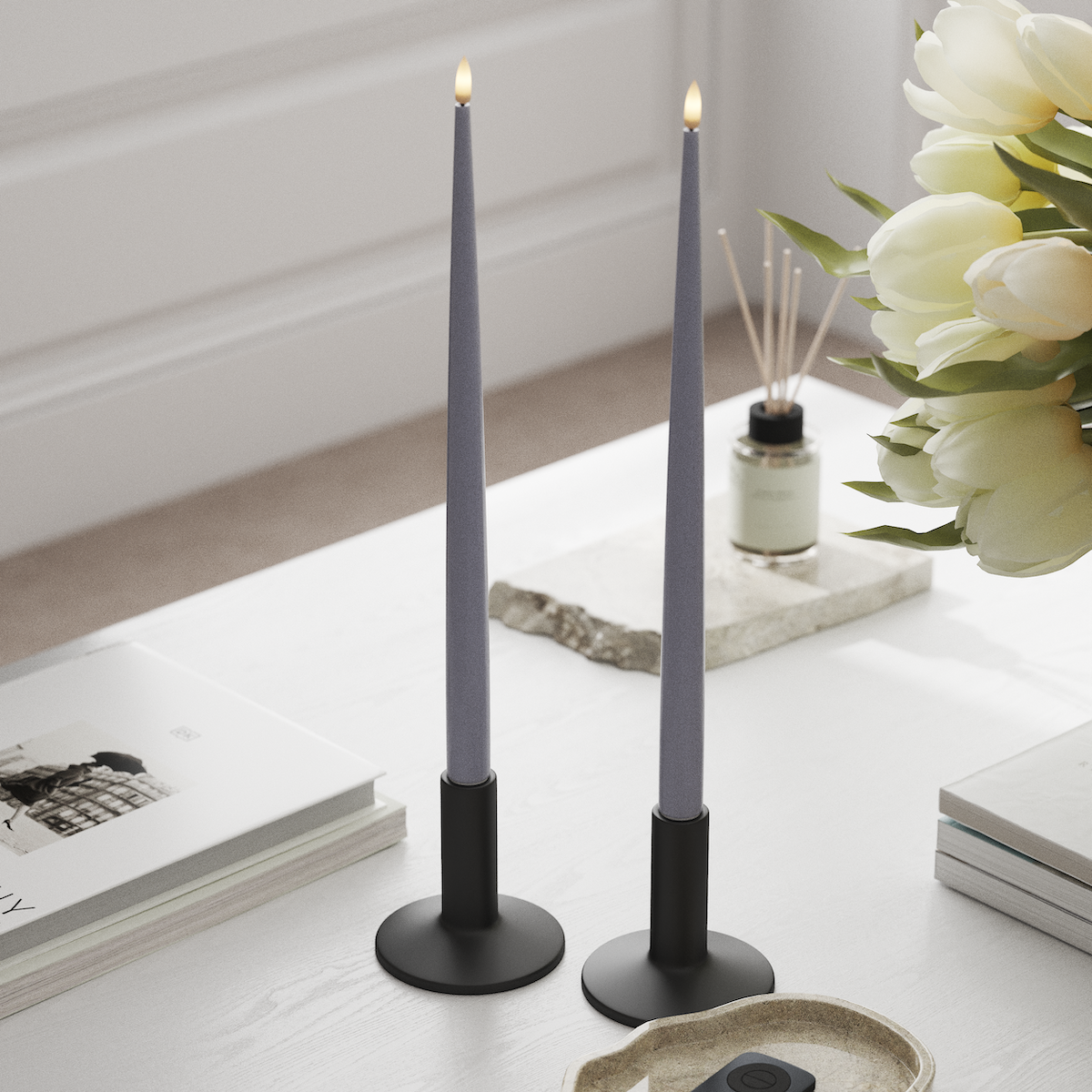 Deluxe Homeart LED Shiny Dinner candle with Lacquer, 2 pieces 38 cm Dusty Blue LED Shiny Dinner candle 1