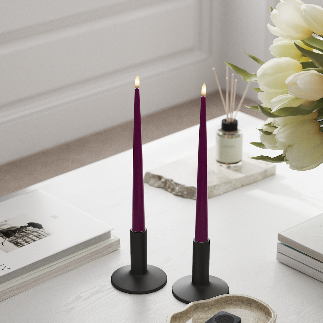 Deluxe Homeart LEDs Vela afilada com Laca, 2 peças 28 cm Violeta LEDs Vela afilada 3