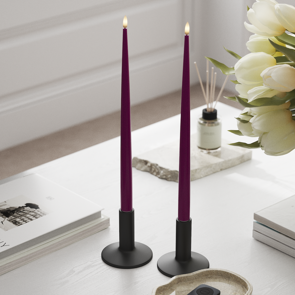 Deluxe Homeart LED světlo na svíčku s lakem, 2 ks 38 cm Fialová LED světlo na svíčku 1