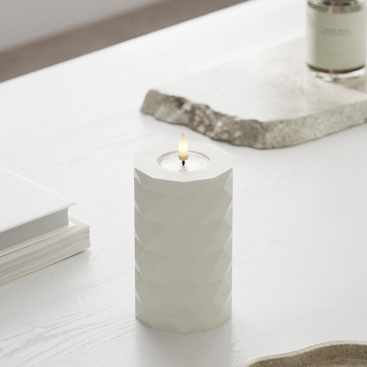 Deluxe Homeart Square LED Blockljus Ø 7,5 x 12,5 cm Vit LED Square 1