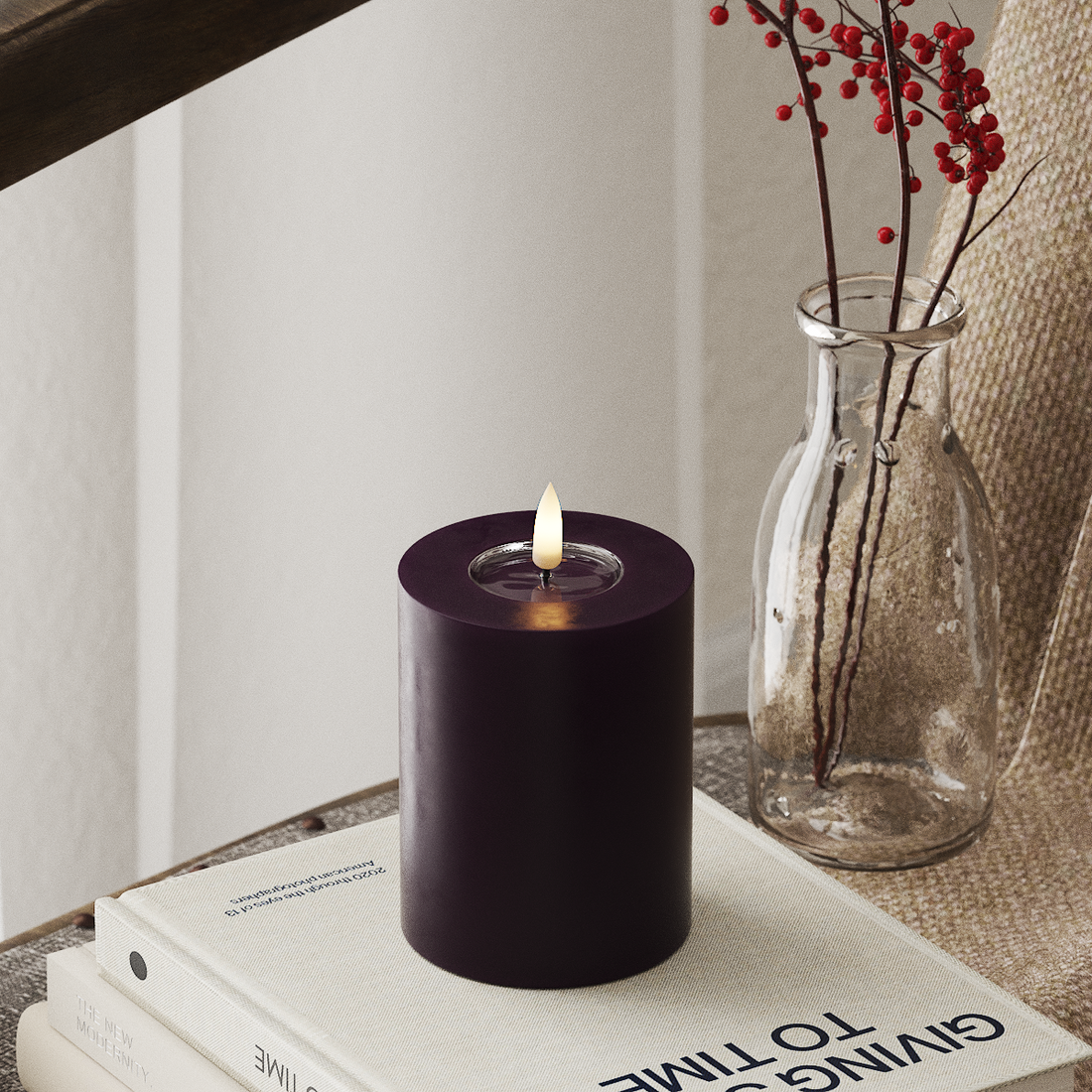 Deluxe Homeart LED Blockljus Ø 7,5 x 10 cm Mörklila LED Blockljus 4