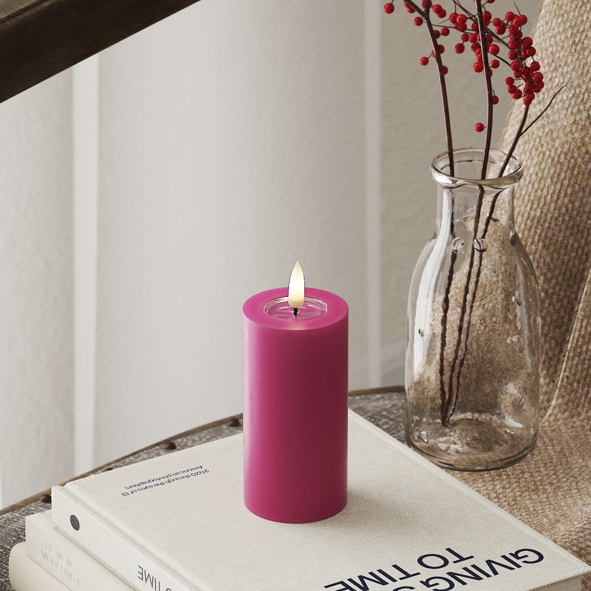Deluxe Homeart LED Pillar candle Ø 5 x 10 cm Magenta LED Pillar candle 4