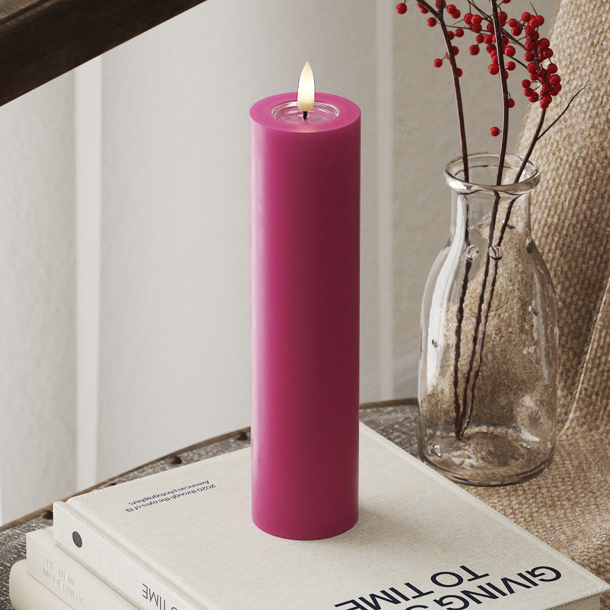 Deluxe Homeart LED Pillar candle Ø 5 x 20 cm Magenta LED Pillar candle 4