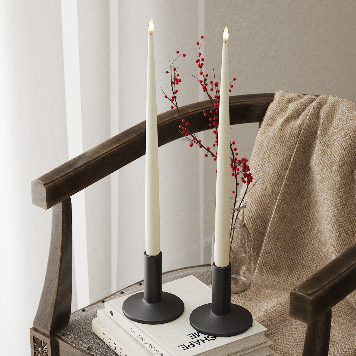 Deluxe Homeart LED Shiny Dinner candle with Lacquer, 2 pieces 38 cm Cream LED Shiny Dinner candle 4