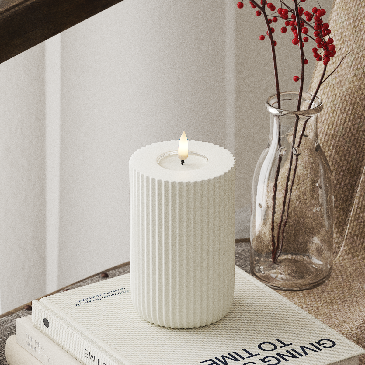 Deluxe Homeart Solid Stripe LED Blockljus Ø 8 X 12,5 cm Vit LED Form 4