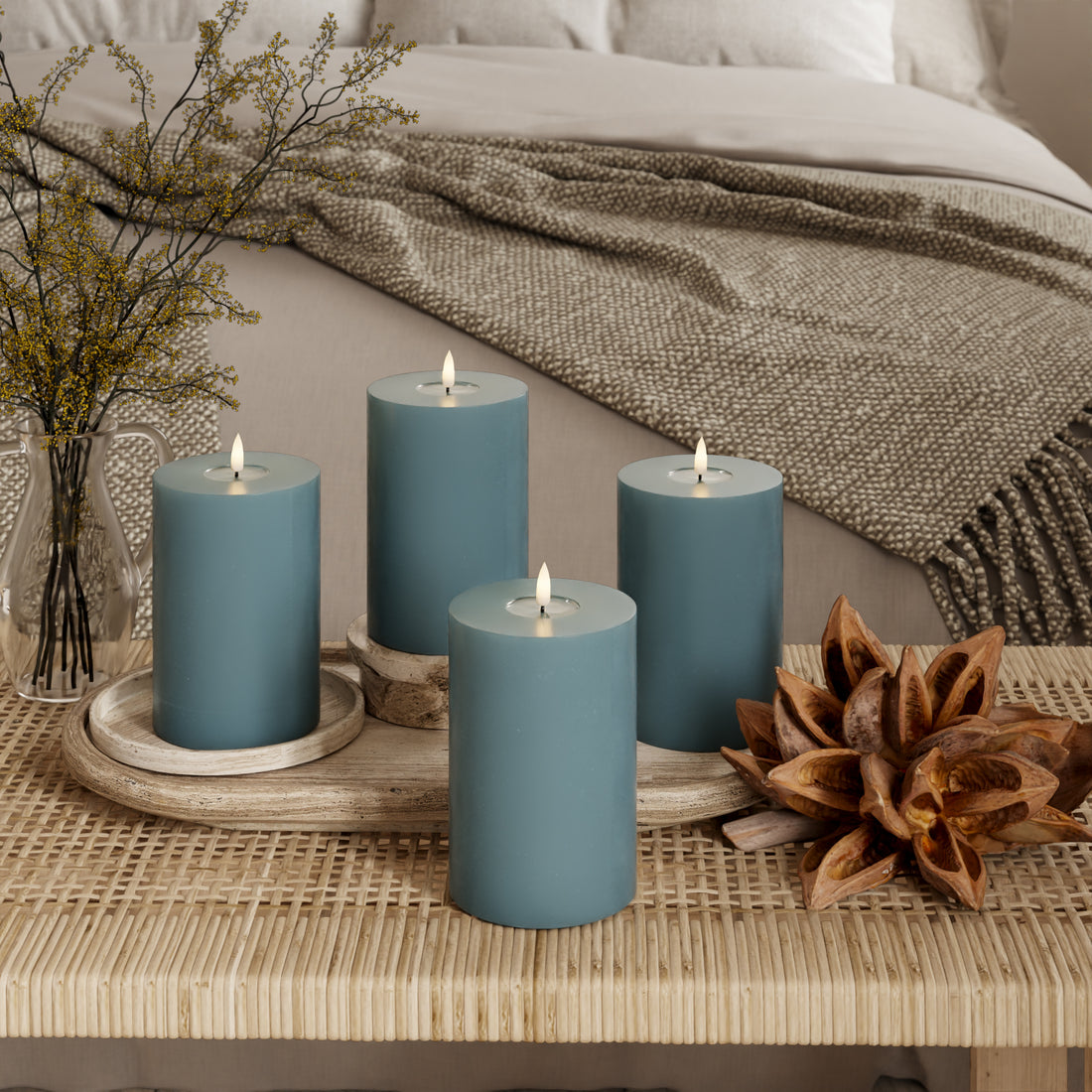 LED Pillar candle Ø 10 x 15 cm Jade Green - 4 pcs