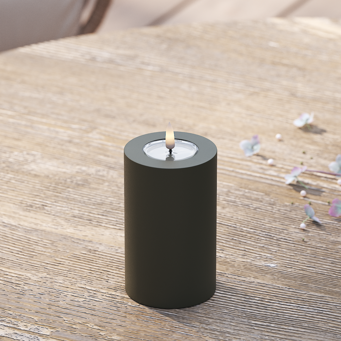 Deluxe Homeart Udendørs LED Bloklys Ø 7,5 x 12,5 cm Mørkegrøn LED udendørslys bloklys 2