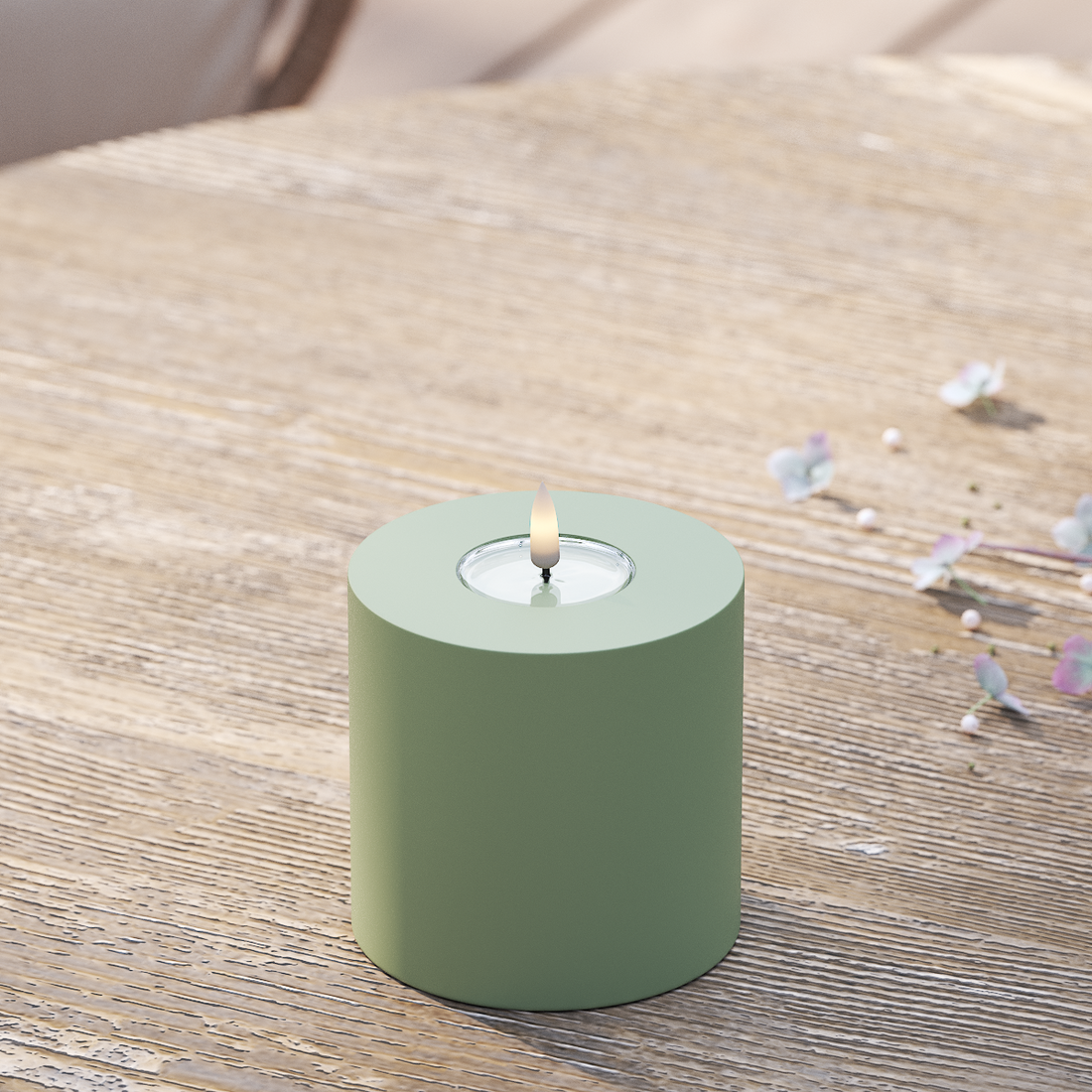 Deluxe Homeart Udendørs LED Bloklys Ø 10 x 10 cm Støvet grøn LED udendørslys bloklys 2