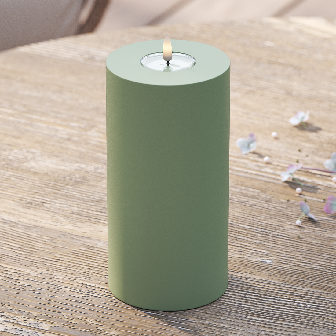 Deluxe Homeart Outdoors LED Pillar candle Ø 10 x 20 cm Dusty Green LED outdoor light Pillar candle 2